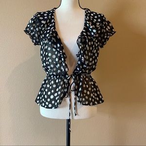 Xhilaration Ruffled Polka Dot Sheer Shirt. Size M.